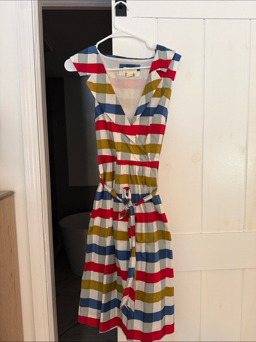 Anthropologie Maeve Striped Midi Dress in Red, Blue & Olive